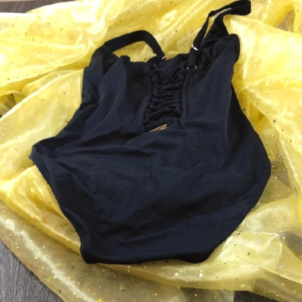 Michael Kors Woman's Black Criss Cross Cut out Swim Suit. No Bra Pads.EUC - Picture 2 of 10
